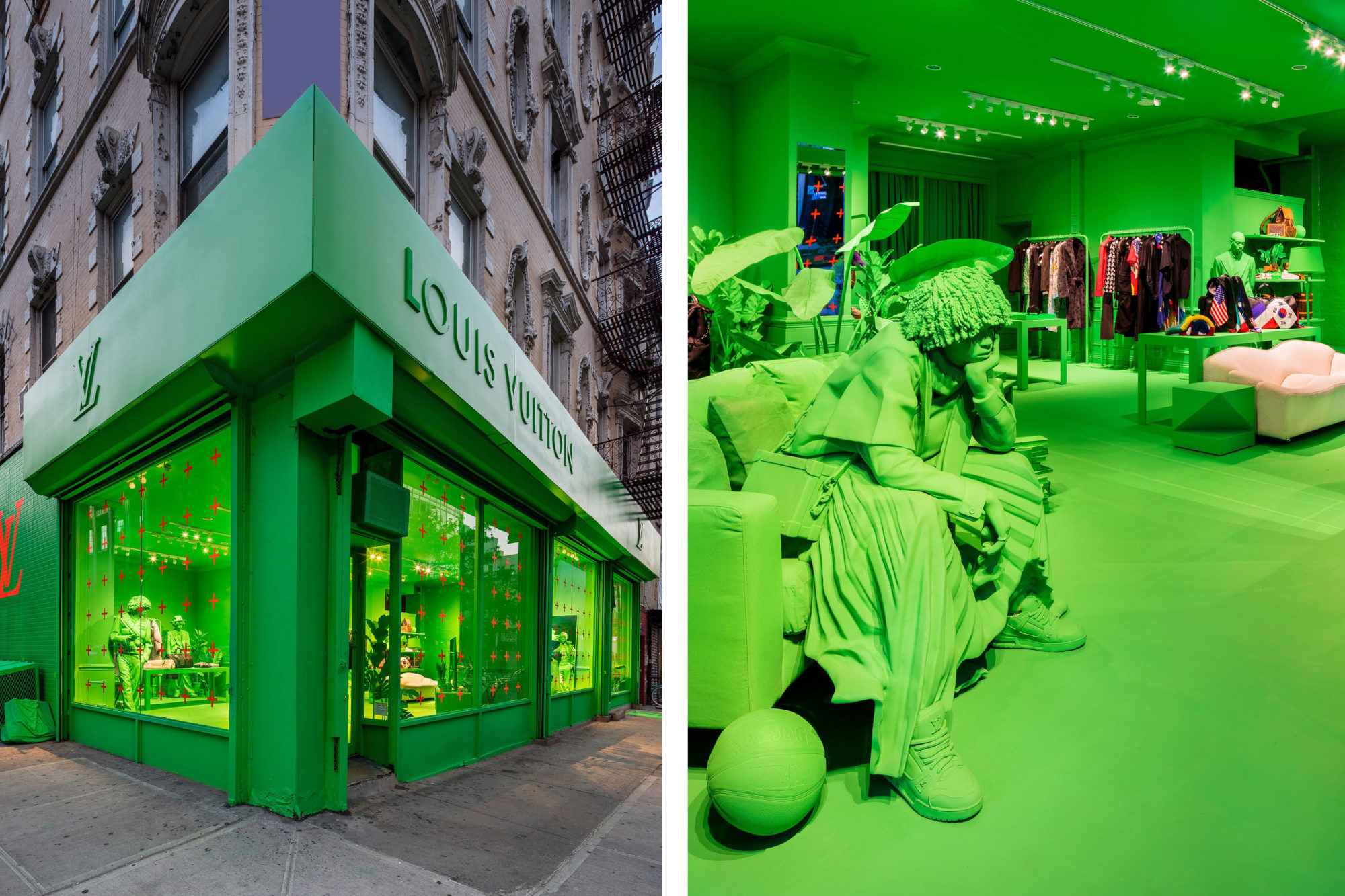 Louis Vuitton and Virgil Abloh Set Up Neon Green Shop in New York