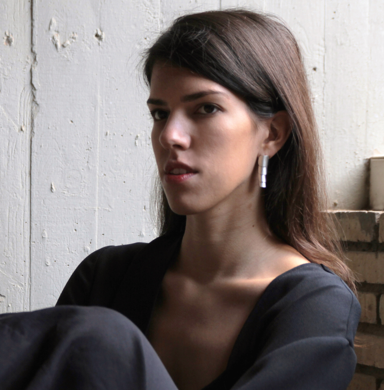 ピアス NATHALIE SCHRECKENBERG GOTA ONYX シルバー ドロップモチーフ 